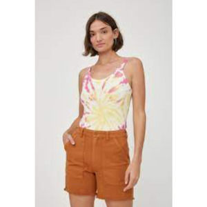 LACAUSA Size X-Small Maya Pink Lemonade Yellow  Ribbed Tank $45 msrp H8-5